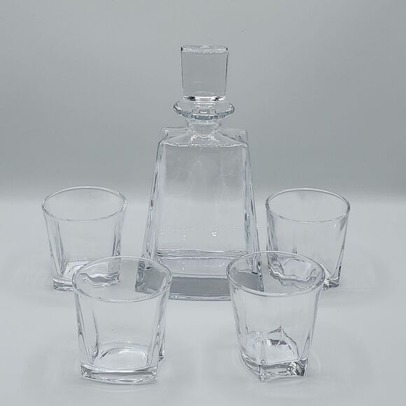 JoyJolt Glassware Luna Whiskey Crystal Decanter‎ And Glass Set of 5 - Picture 13 of 16